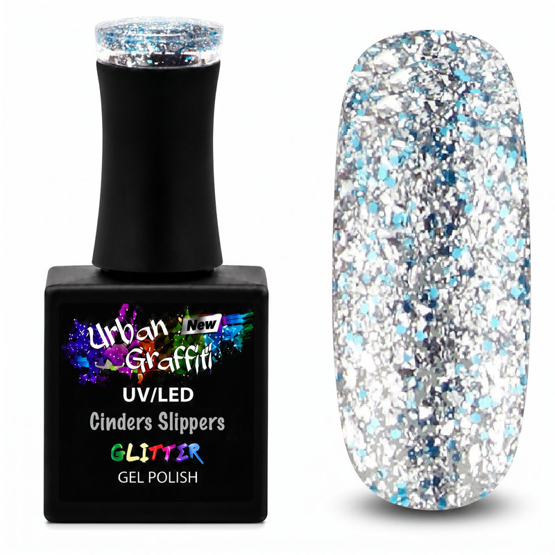Cinders Slippers - UGGP-A0908 Urban Graffiti Ασημί και Μπλε Glitter Βερνίκι 15ml